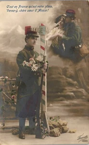  Vintage French RPPC Postcard Patriotic Man It it France Where you Belong WWI - Picture 1 of 3