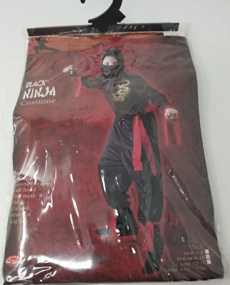 Disfraz de Ninja Negro Disfraz para Niño Disfraz Talla Mediana 2014 Túnica Capucha Máscara Pantalones Foto 1 de 4