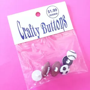 Vintage Streamline Crafty Buttons 6x Sports Balls Soccer Football Baseball CJ624 - Picture 1 of 3