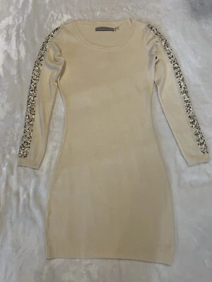 💖Vestido Andrew Marc Blanco Tejido con Cuentas Mangas Largas Usado, Talla XS💖 Foto 1 de 4