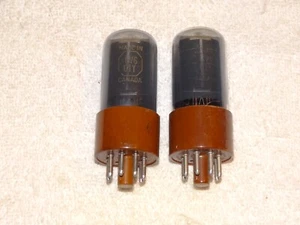 2 x 6V6gty RCA? Tubes *Smoked Glass-Tan Base*Very Strong Pair*Canada*Mil Spec - Picture 1 of 4