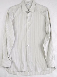 Salvatore Ferragamo gestreift Baumwolle LS Knopfkleid Shirt 43 17 Herren Italien - Bild 1 von 9