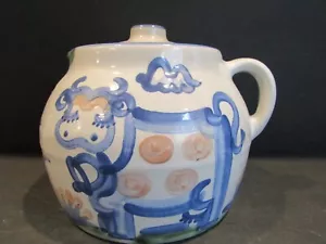 M.A. Hadley COUNTRY SCENE Cow and Pig BEAN POT Crock COOKIE JAR 6 1/2" - Picture 1 of 12