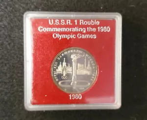 URSS 1 rublo conmemorativo de los Juegos Olímpicos de 1980 en estuche de plástico con antorcha - Imagen 1 de 2