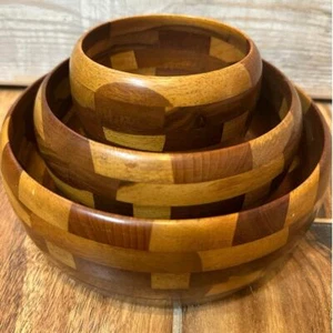 Acacia Dansk 3 piezas cuencos de anidación charTeak madera mediados de siglo a cuadros hechos a mano  - Imagen 1 de 13
