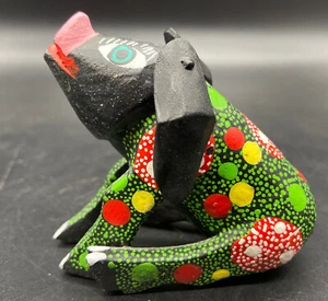 Bonito Cerdo Vintage Arte Popular Pintado a Mano ~ Manchas Verdes Cara Negras de Oaxaca - Imagen 1 de 7