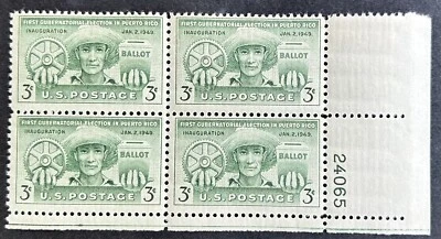 U.S: 1949  Plate block of 4 MNH, SC#983. 1 st. Gubernatorial Elections. #09159 - Image 1 of 2