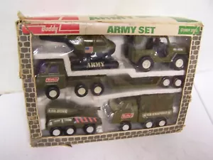 Buddy L Brute set 6 pezzi esercito EXC COND JEEP ELICOTTERO LOW BOW TROOP CARRIER - Foto 1 di 10