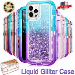 For iPhone 14 Plus 13 12 11 Pro Max Liquid Gillter Shockproof Protective Case - Picture 1 of 20