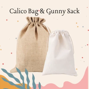 Calico Gunny Sack Canvas Burlap Drawstring Storage & Gift Bags - Picture 1 of 25