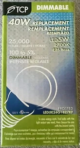 TCP LED5E26G1627KF 5W 2700K G16 Dimmable 40W Equiv Medium Base Frost LED Globe - Picture 1 of 7