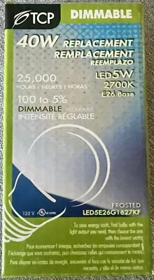 TCP LED5E26G1627KF 5W 2700K G16 Dimmable 40W Equiv Medium Base Frost LED Globe - Image 1 of 4