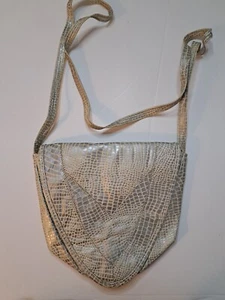 Vintage Noble Handbags Inc NYC Genuine Leather Silver Snakeskin Purse Crossbody - Picture 1 of 15