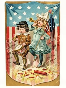 Postal TUCK'S Día de la Independencia Niños de la Bandera Serie #109 Niña y Niño - Imagen 1 de 4