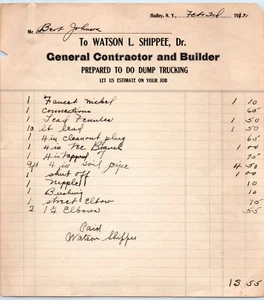 Ephemera BILLHEAD QUITTUNG Watson L Versender Bauunternehmer Hadley NY 2/3 1931 - Bild 1 von 2