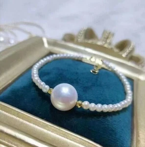 5-10MM AAA Real Natural White South Sea Pearl Bracelet 7.5-8" 14k Gold P - Picture 1 of 5