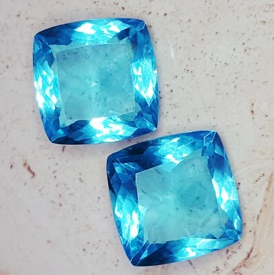 Certified Blue Aquamarine Pair 100+ Ct Loose Gemstone Cushion Cut Gems R616 Foto 1 de 4