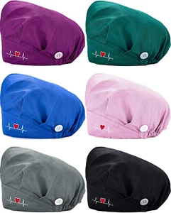 6 Pieces Bouffant Cap with Buttons Adjustable Elastic Head Wrap Covers with Swea - Picture 1 of 7