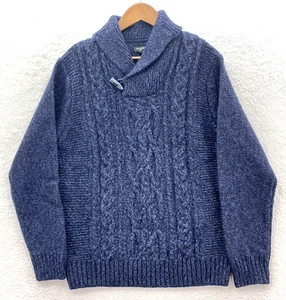 Paolo Mondo Sweater Mens L Blue Italian Fishermen Toggle Shawl Collar Cable Knit - Picture 1 of 11