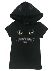 Junior Damen schwarz Kätzchen Katze Hoodie T-Shirt Kostüm T-Shirt - Bild 1 von 1