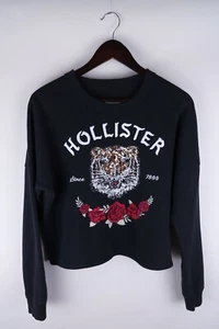 Hollister Women Sweatshirt Casual Black Cotton Blend Pullover size S - Picture 1 of 5