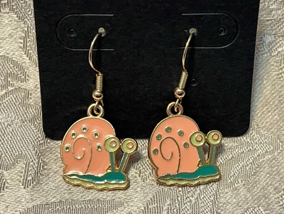 Sponge Cartoon Anime Gary Snail House Enamel Gold Dangle Adorable Earring Set - Image 1 of 2