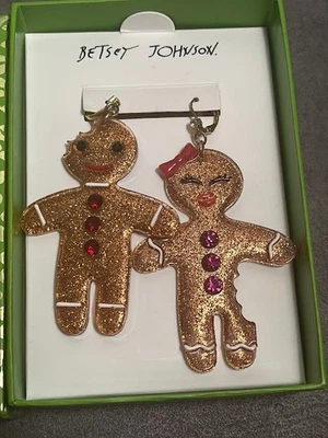 Pendientes colgantes Betsey Johnson Holiday pan de jengibre galleta niño y niña NAVIDAD Foto 1 de 3