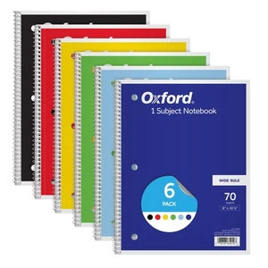 Oxford Spiral Notebook 6 Pack, Bulk Wide Ruled Spiral Notebooks for School, 1... - Picture 1 of 7