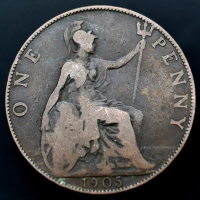 1905 Great Britain 1 Penny (High Sea Level) Coin, km794.2 - Excellent Coin 🇬🇧 - Image 1 of 4