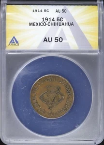 1914 5C Mexico Chihuahua Revolutionary 5 Centavos ANACS AU 50 | Copper - Picture 1 of 4