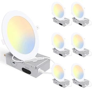 6 Pack 5CCT Ultra-Thin LED Recessed Lighting 6 Inch, Downlight with Junction ... - Picture 1 of 7