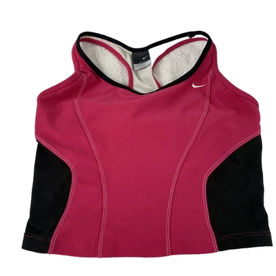 Nike Dri-FIT спортивный бюстгальтер женщин средний розовый черный спортивная спина Athletic спортзал Топ - Изображение 1 из 4
