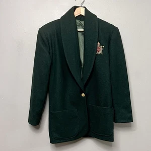 Vintage Pendleton dunkelgrüner Wollblazer für Damen mit Wappen & Schulterpolstern Medium - Bild 1 von 11