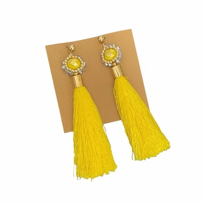Women’s Earrings Yellow Tassel Statement Handmade Mexican Boho Urban Jewelry - Image 1 of 3