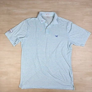 Polo golf Peter Millar Scotty Cameron uomo grande blu verde righe elasticizzata - Foto 1 di 9
