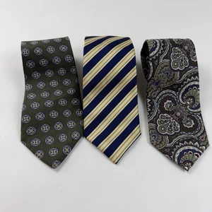 Lote De 3 Chaps Ralph Lauren Corbatas Cuello Seda Rayas Amarillas Floral Verde Oliva Defecto - Imagen 1 de 10