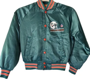 Vintage Miami Dolphins Jacket Med. 10/12 NFL Football Kids Chalk Line Satin USA - Picture 1 of 10