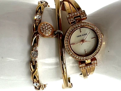3-pc ANNE KLEIN Women's Gold tone Quartz Watch With Matching Bracelets - Image 1 of 4