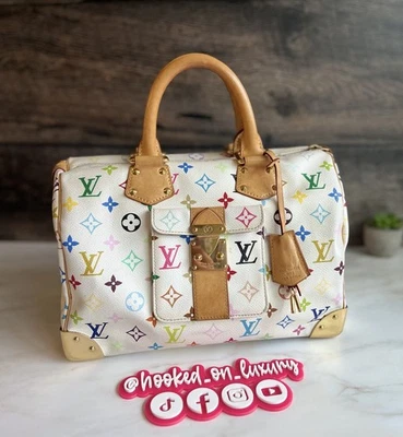 正品路易威登 Takashi Murakami 白色多色 Speedy 30 手提包 无关税 — 第 1/4 张图片