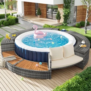 Garten-Lounge-Set mit runder Couch Gartenmöbel-Set für Whirlpool und Pool - Bild 1 von 24