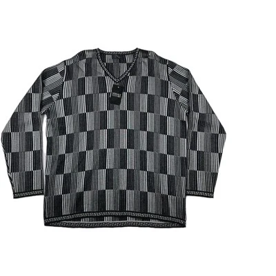 Versace Classic V2 Merino Wool Geometric Black Gray Sweater Men's XXL New - Image 1 of 4