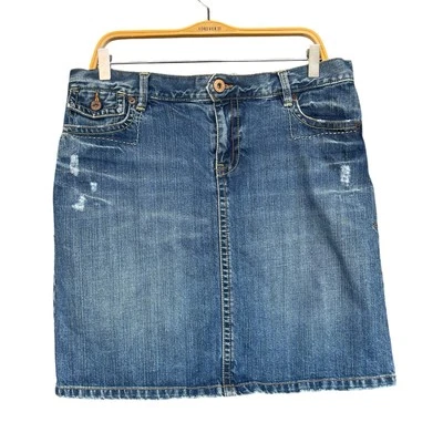 Винтажный старый темно-синий женщин мини Jean юбка размер 12 Y2K хлопок вышитый 90-х синий - Изображение 1 из 4