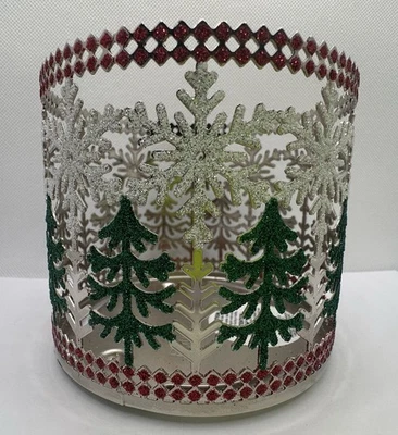 Bath & Body Works Christmas Tree Snowflakes 3-Wick Candle Holder Sleeve - Image 1 of 2