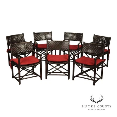 Juego de siete sillones McGuire de San Francisco con correa de ratán y cuero Foto 1 de 4