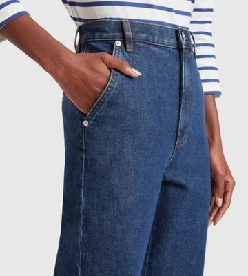 US$ 275 A.P.C. Jeans APC x GOOP Skye cintura alta elegante perna larga índigo-tamanho 29 (8) - Imagem 1 de 4