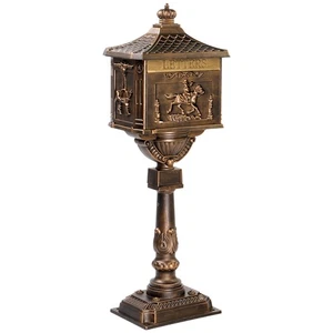 Cast Aluminum Mailbox with Post Locking Residential Mailboxes for Outside w/ Key - Picture 1 of 14