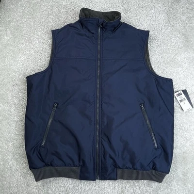 NUEVO Chaleco Chaps Para Hombre Forrado de Vellón con Cremallera Colegial Azul Marino Capa Cálido Preppy L Foto 1 de 4