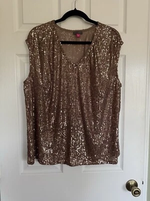 Пуловер женский Vince Camuto маленький блестящий золотой с блестками без рукавов бак 1x - Изображение 1 из 3