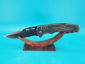 SOG Salute Pocket Knife Lockback Plain Edge Blade! - Picture 1 of 12
