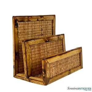 Vintage Coastal Boho Rattan Bamboo Letter Holder Desk Organizer - Picture 1 of 8
